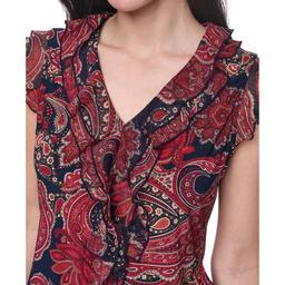 Womens Tommy Hilfiger Sleeveless Ruffle Front Paisley Blouse