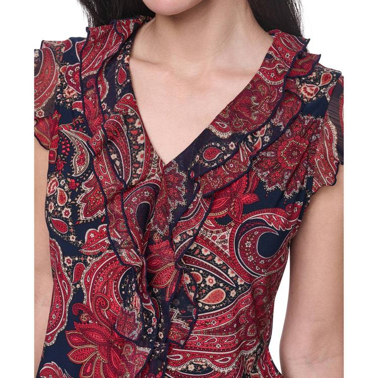 Womens Tommy Hilfiger Sleeveless Ruffle Front Paisley Blouse