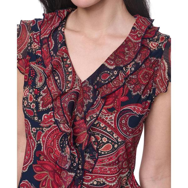 Womens Tommy Hilfiger Sleeveless Ruffle Front Paisley Blouse