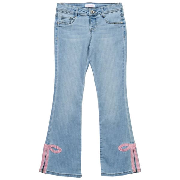 Girls (7-12) Squeeze Flared Jeans w/ Pink Bow Split Hem - image 