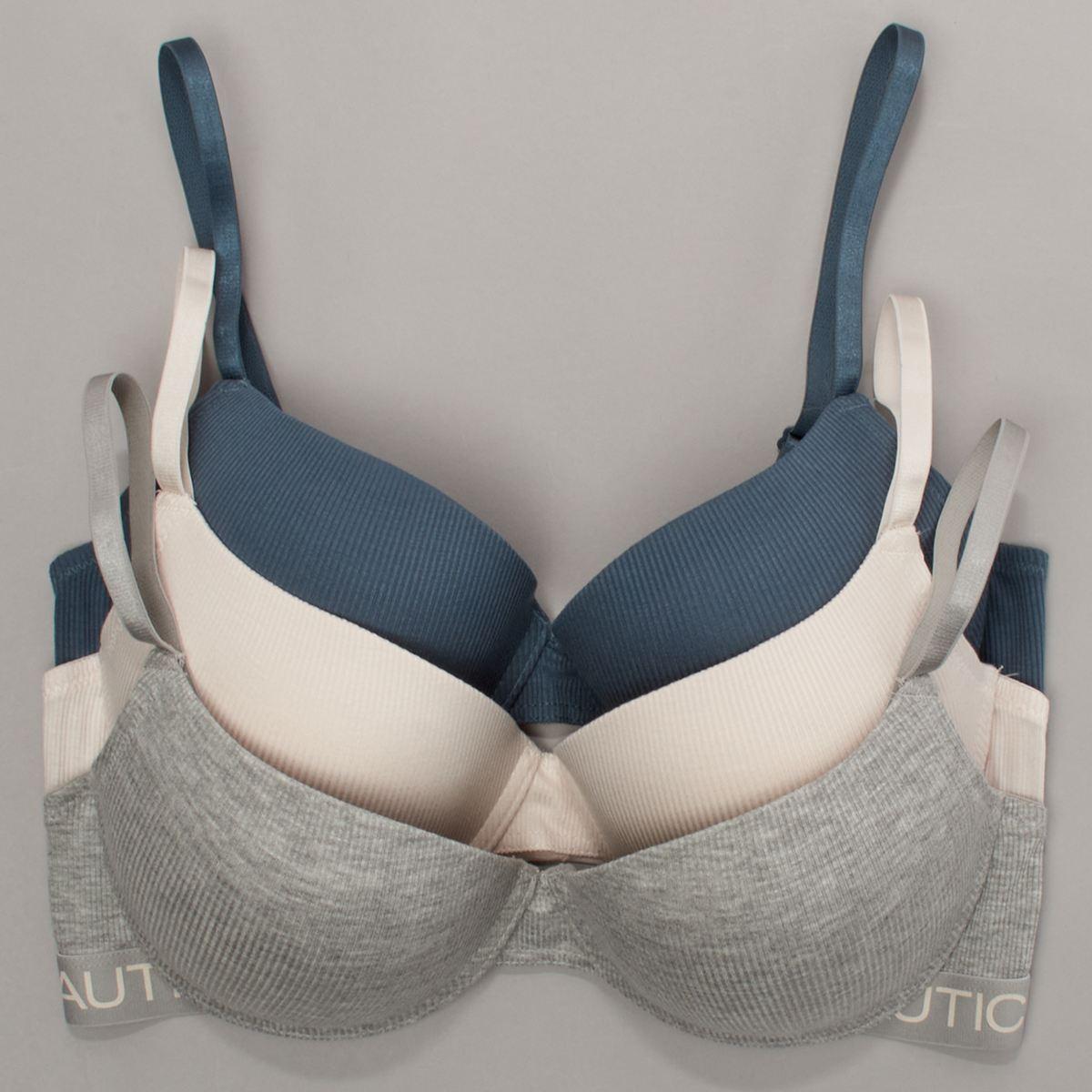 Open Video Modal for Womens Nautica 3pk. Ribbed Molded Bras with Tonal Blend
