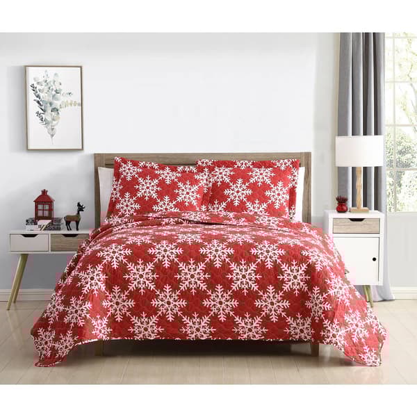 Spirit Linen Home&#40;tm&#41; Holiday Snowflakes Quilt Set