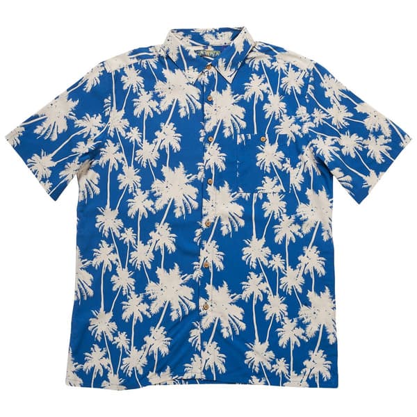 Mens Campia Short Sleeve Tropical Button Down Shirt - Denim