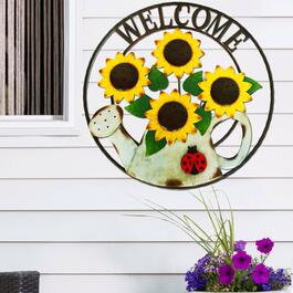 Alpine Sunflowers in Gardening Can ''Welcome'' Sign D&#233;cor