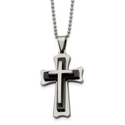 Mens Gentlemen's Classics(tm) Steel & Black Acrylic Cross Necklace
