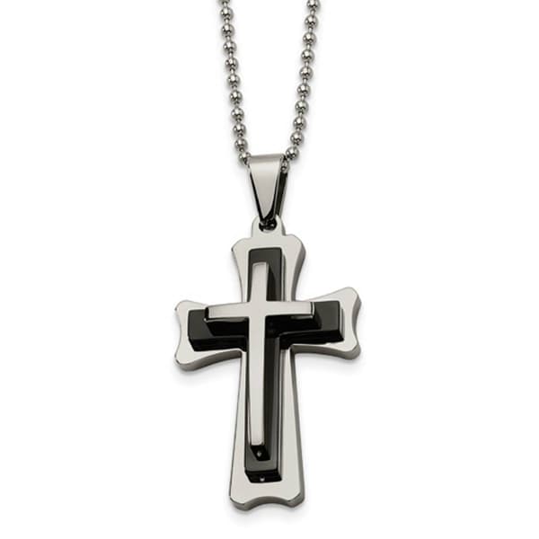Mens Gentlemen's Classics&#40;tm&#41; Steel & Black Acrylic Cross Necklace - image 
