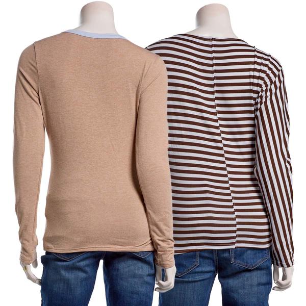 Juniors No Comment 2pk. Fleece Lined Stripe & Solid Tees