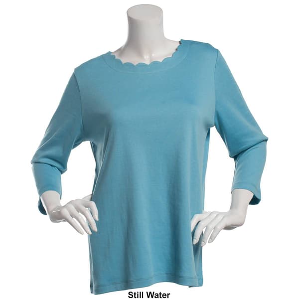 Petite Hasting & Smith 3/4 Sleeve Scallop Neck Tee
