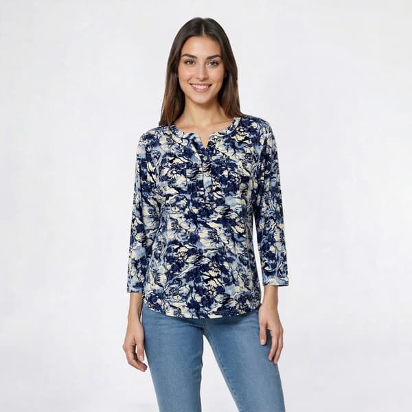 Womens Hasting & Smith Abstract Floral Henley Blouse - image 