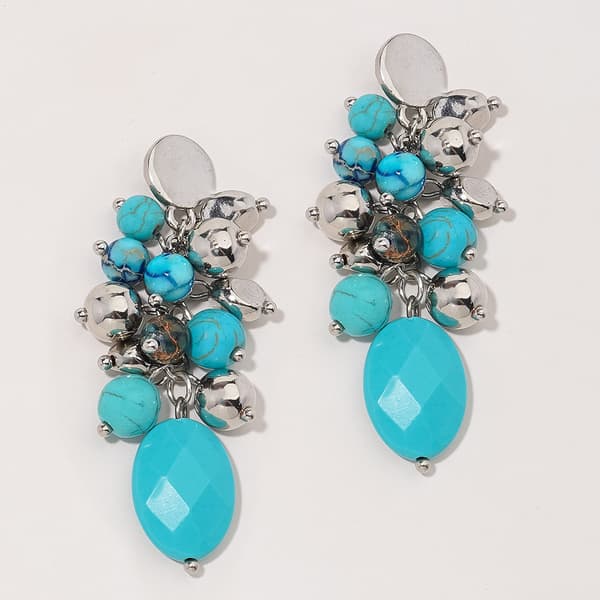 Ashley Cooper(tm) Rhodium-Tone Turquoise Cluster Bead Earrings - image 