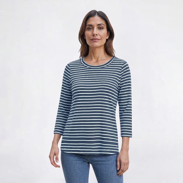 Womens Hasting & Smith 3/4 Sleeve Stripe Round Neck Tee
