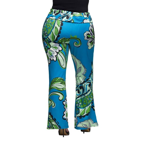 Plus Size 24/7 Comfort Apparel Teal Paisley Bell Bottom Pants