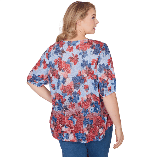 Plus Size Ruby Rd. French Riviera Pleated Floral Lace Trim Blouse