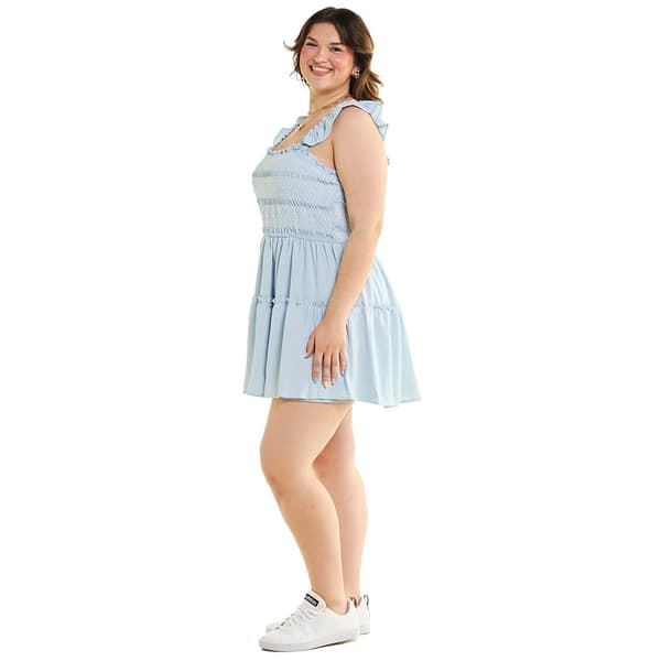 Juniors Plus No Comment Crinkle Smocked Bodice Skater Dress