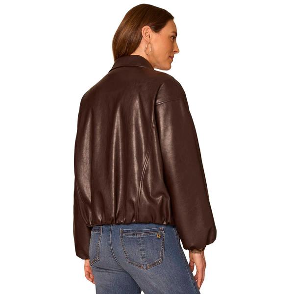 Womens Democracy Zip Up Faux Leather Bomber Jacket