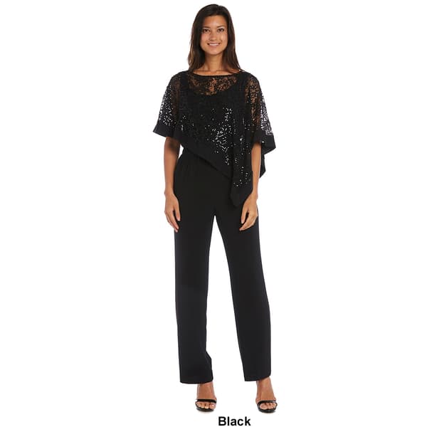 Womens R&M Richards Sequin Popover Poncho Pants Set