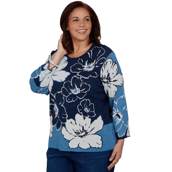 Plus Size Alfred Dunner Good To Go Floral Patch Sweater