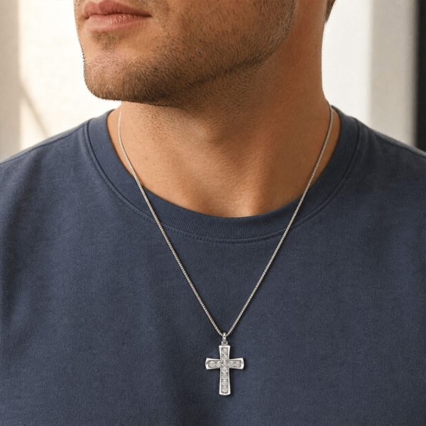 Mens Lynx 1/2ctw. Lab-Grown Diamond Cross Necklace-LGM0022P50SIL