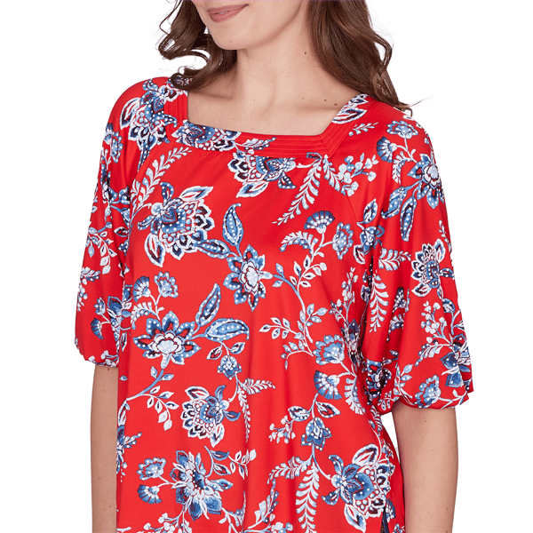 Womens Ruby Rd. French Riviera Square Neck Floral Blouse