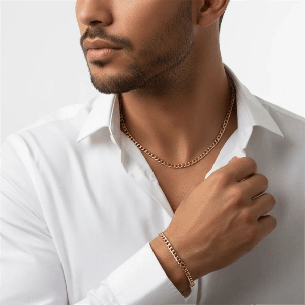 Mens Iron Saints 6mm Cuban Link 18kt. Gold Plating Necklace Set