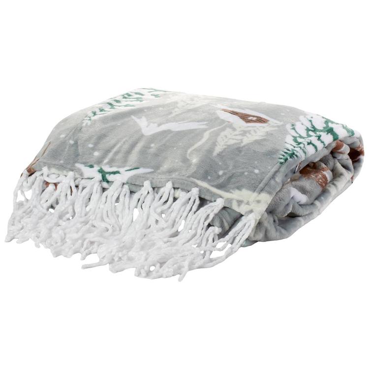 Mountain Ridge Snowy Scene Fringe Popcorn Throw