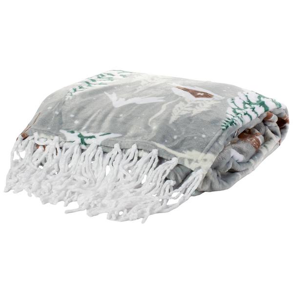 Mountain Ridge Snowy Scene Fringe Popcorn Throw