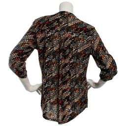 Womens Notations 3/4 Sleeve Jacquard Pintuck 1/2 Button Blouse