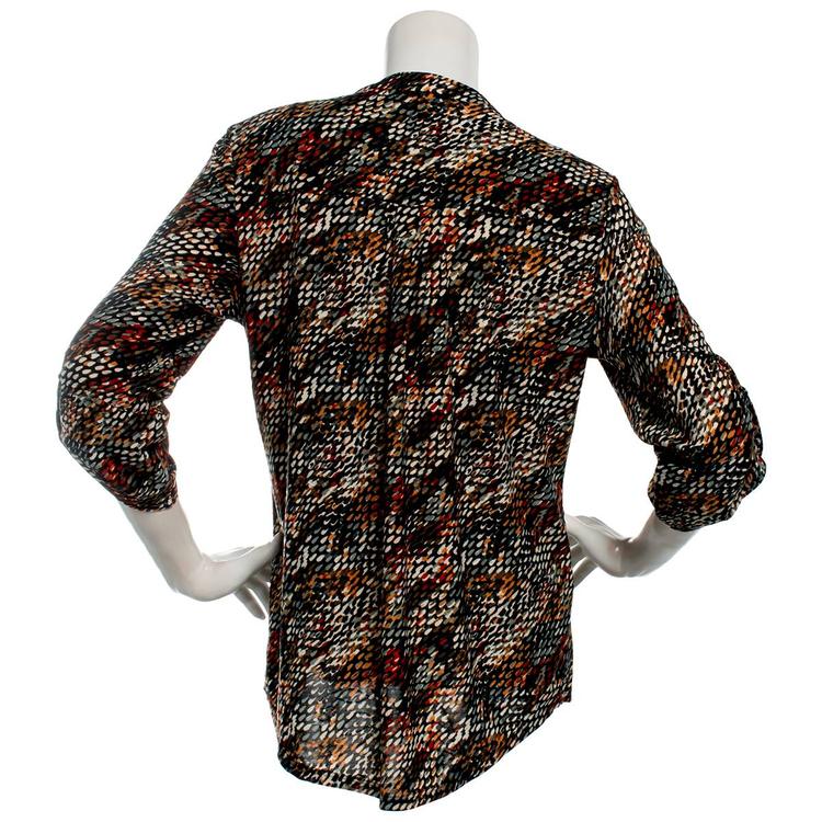 Womens Notations 3/4 Sleeve Jacquard Pintuck 1/2 Button Blouse