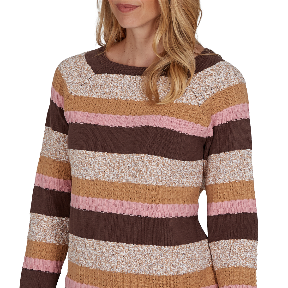 Womens Hearts of Palm Berry Fabulous Long Sleeve Stripe Sweater