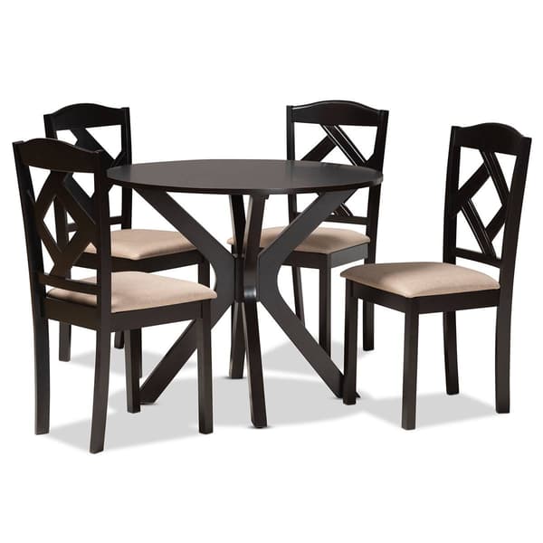 Baxton Studio Carlin Sand Fabric Dark Brown Wood 5pc. Dining Set - image 