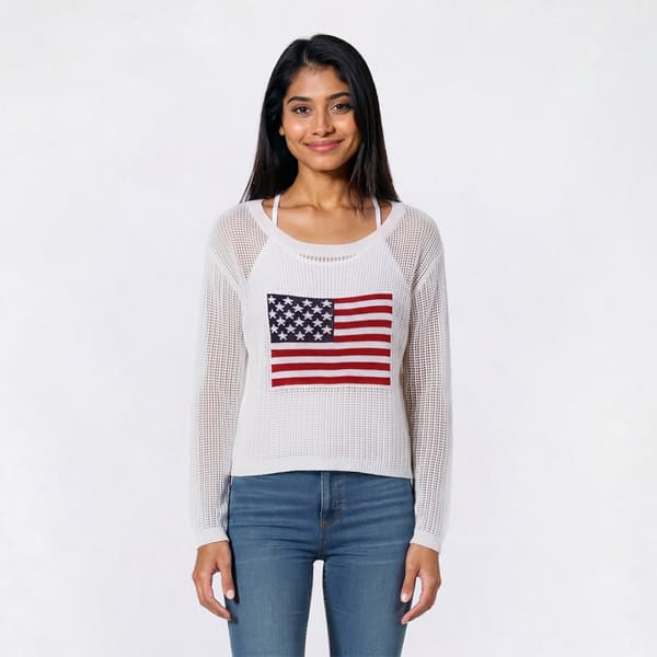 Juniors No Comment Mesh Stitch Pull Over w/ Graphic - image 