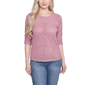 Petite NY Collection 3/4 Ruched Sleeve Solid Lace Crewneck Top - image 1