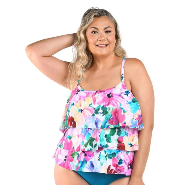 Plus Size Maxine Spring Bouquet Triple Tiered Tankini