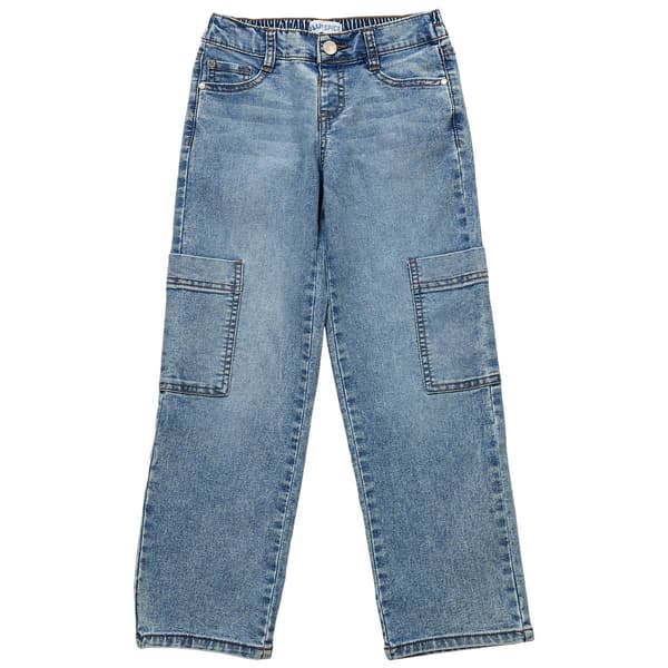 Girls (7-12) Blue Spice Straight Leg Cargo Jeans - image 