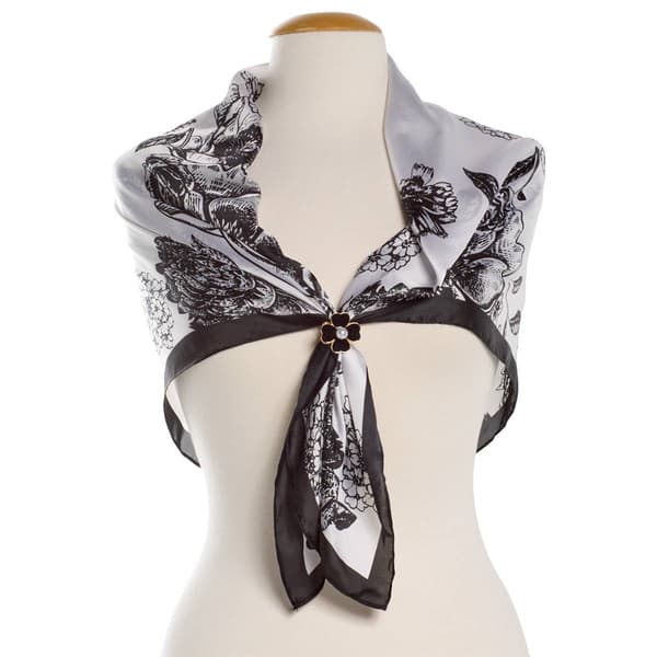 Womens Jessica McClintock Black And White Floral Square Scarf