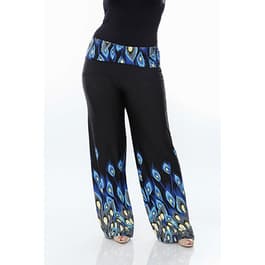 Plus Size White Mark Printed Palazzo Pants-Peacock