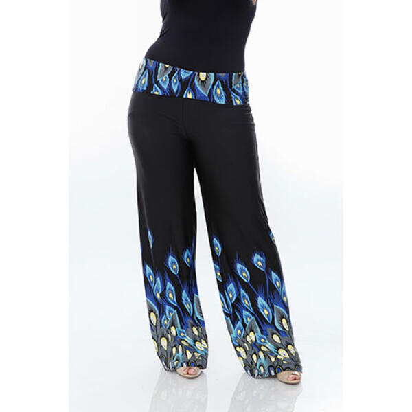 Plus Size White Mark Printed Palazzo Pants-Peacock - image 