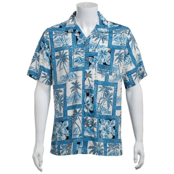 Mens Campia Short Sleeve Rayon/Spandex Button Down Shirt - Blue - image 