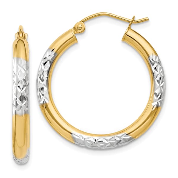 Gold Classics(tm) 14kt. Gold & Rhodium 25mm Hoop Earrings - image 