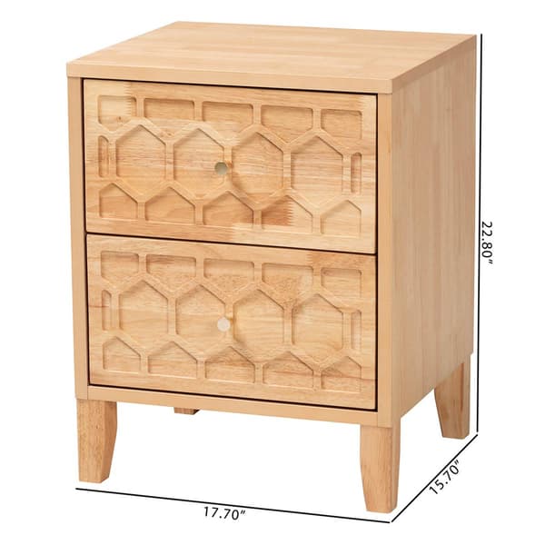 Baxton Studio Hosea Japandi Carved Honeycomb 2-Drawer Nightstand