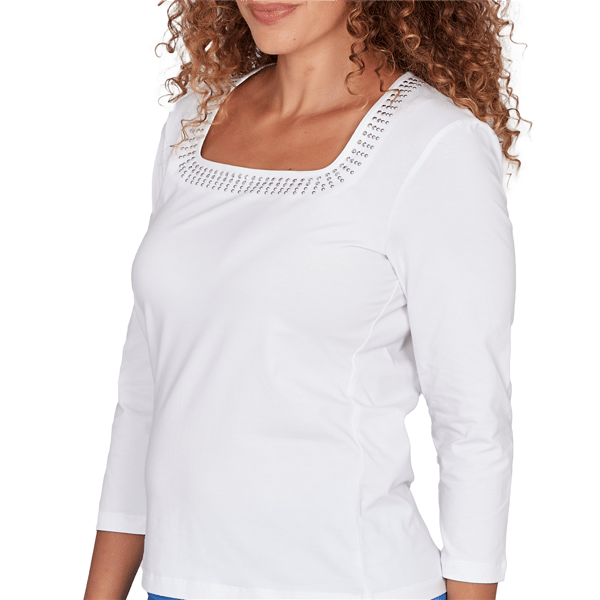 Womens Hearts of Palm Embraceable Blue Square Neck Blouse