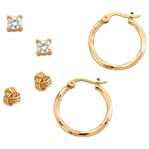 Design Collection Gold Plated CZ Hoop & Knot Trio Earrings - image 
