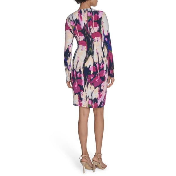 Womens Calvin Klein Long Sleeve Abstract Side Buckle Sheath Dress