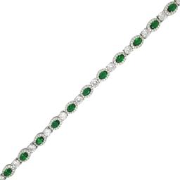 Silver Plated Lab Created Emerald Oval Bracelet