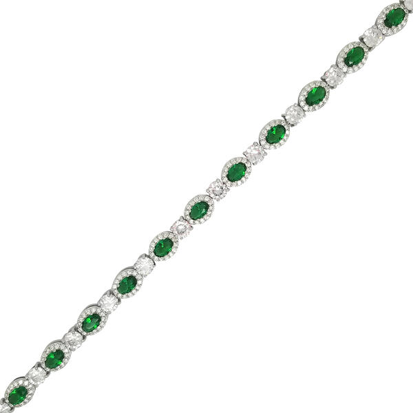 Silver Plated Lab Created Emerald Oval Bracelet - image 