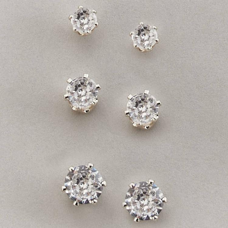 Design Collection Silver Plated CZ Trio Earrings