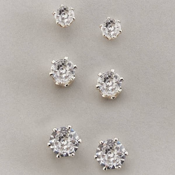 Design Collection Silver Plated CZ Trio Earrings - image 