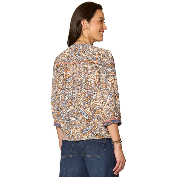 Womens Democracy 3/4 Blouson Sleeve Paisley Blouse