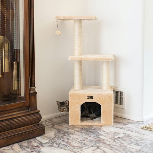 Armarkat 3-Tier Real Wood Cat Condo w/ Sisal Scratching Post