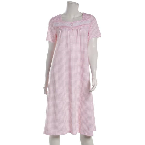 Womens Carole Hochaman Gingham Short Sleeve Nightgown - image 